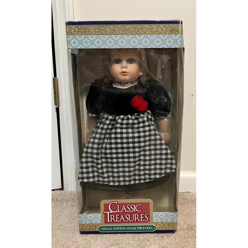 Classic Treasures Special Edition Collectible Doll Black Checkered Dress-New